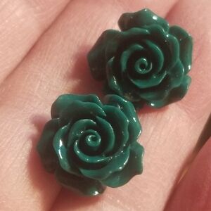 DARK Green Rose Stud Earrings-- Resin with stainless steel posts